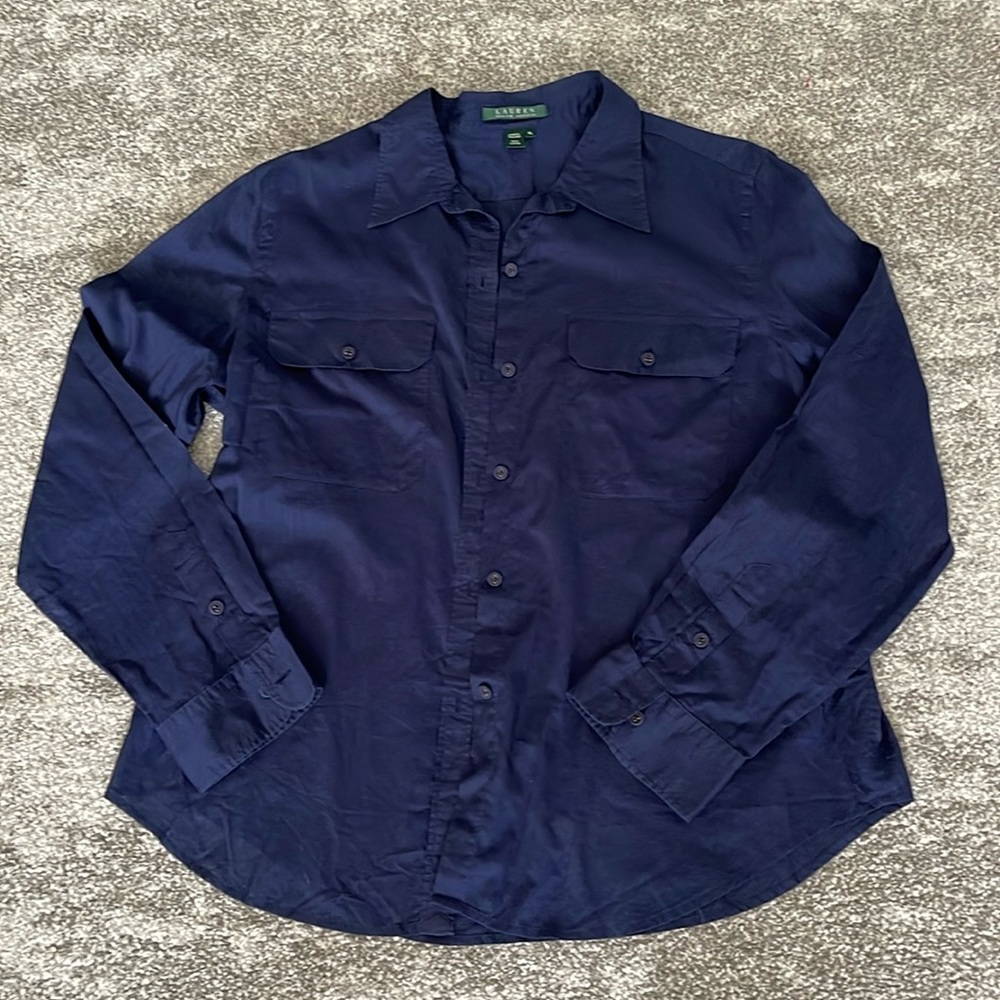 Lauren Ralph Lauren cotton button down shirt blouse #A
